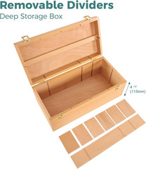16″X8″X6″ Large Art Storage Box, Double-Layered Solid Beech Wooden Tool Box for