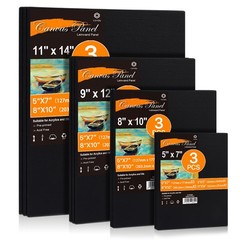 CONDA Black Canvas Board for Painting, 12 Pack Multi Size 11×14, 9×12, 8×10,