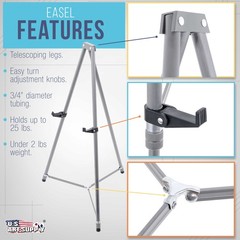 66″ Silver Aluminum Display Easel and Presentation Stand, Floor and Tabletop Use