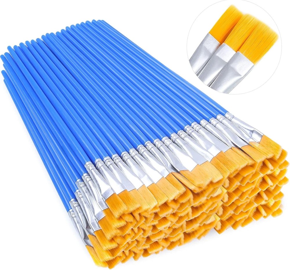 100PCS Small Paint Brushes Bulk, Flat Top Acrylic Mini Brushes for Kids, Crafts