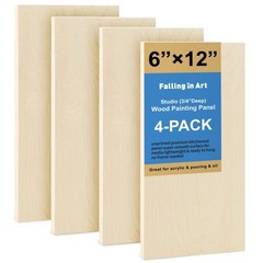 Unfinished Birch Wood Panels Kit for Painting, Wooden Canvas 4 Pack of 6×12’’…