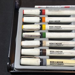 KOH-I-NOOR PACK SET OF7 RAPIDOGRAPH TECHNICAL PENS w/ CASE & INK