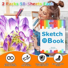 Durable 4-Pack 9×12 Sketch Books with 100gsm Acid-Free Paper for Creative Minds