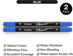 Overseas Blue Acrylic Paint Markers, 2 Pack Dual Tip Paint Pens Acrylic Markers
