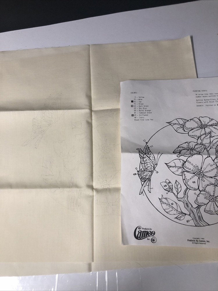 Paint By Number Butterfly With Flowers #9038 Fabric VTG Cameo VTG Instruction