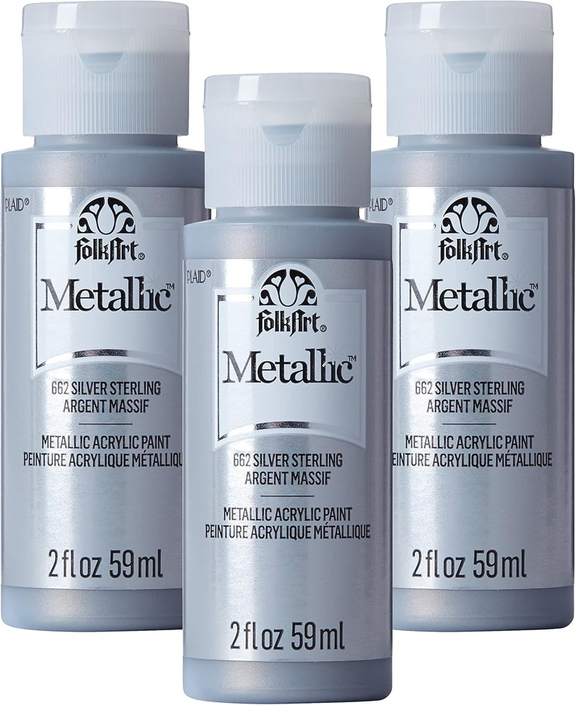 Metallic Acrylic Paint, Silver Sterling (Pack of 3) 2 Oz, 662A- (Pack of 3)