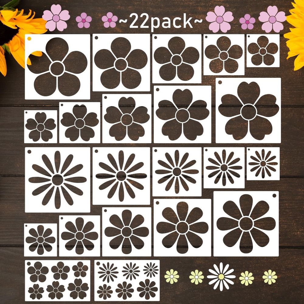 22pcs Large Flower Stencils for Painting, Plastic Reusable Floral Daisy…