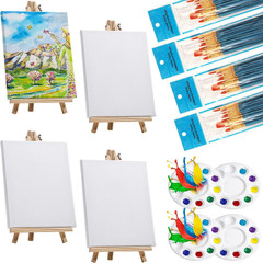 52 Pcs Paint Set Includes 4 Pcs 8 x 10 Inch Canvases 4 Pcs 7 x 9.5 Inches Wood E