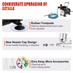 Airbrush Kit 120W Electric Dual Action Spray Gun for Paint, Makeup, Tattoo, Nail