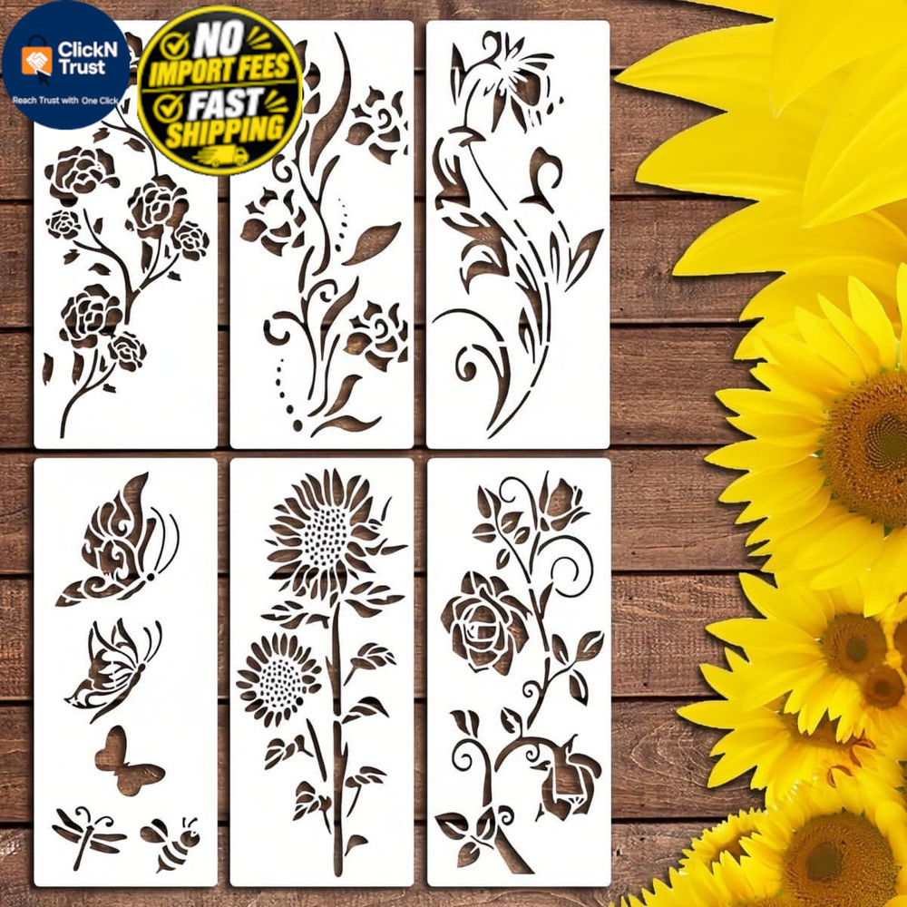 6 Pcs Large Flower Stencils for Painting, 5.9 X 13.7 Inch Large, White