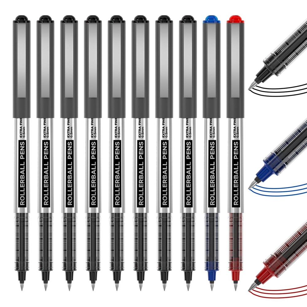 Shuttle Art Rollerball Pens, 10 1 Count (Pack of 10), 8 black+1 blue+1 red