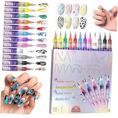 12 Colors 0.5mm Nails Art Marker Pens for Nail Dot Graffiti, Drawing and