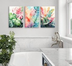 3pcs Framed Tropical Botanical Canvas Wall Art Monstera Leaves Posters Botani…