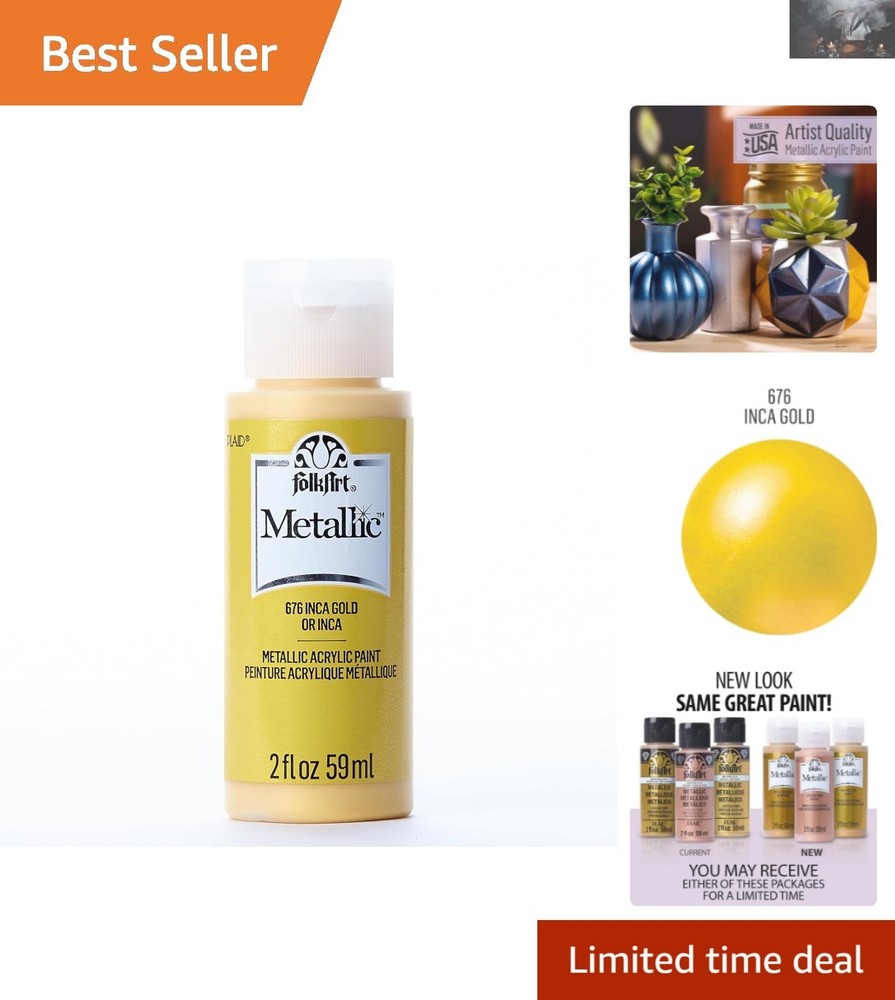 Brilliant 2 oz Metallic Acrylic Paint in Inca Gold – Ideal for Indoor Crafting