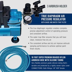 Professional Dual Fan Air Compressor Airbrush System Kit with 3 Airbrushes & 6 A