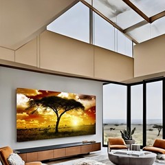 Large Artwork Living Room Wall Art African Trees Landscape Earth Tones Sunset…