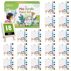 18 Set Mini Acrylic Paint Kit, Minis Stretched Canvas with Easel, Acrylic Pai…