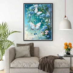 DIY Blue Flowers Diamond Painting Kits for Beginners Adults,5D Butterfly Diamond