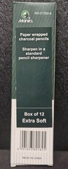 Maries Artist Charcoal Pencil 12 Piece Set Extra-Soft Black Paper Handle