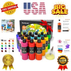 18 Colors Acrylic Paint Bottle Set 250ml/8.45oz, Rich Pigmented Bulk Painting…