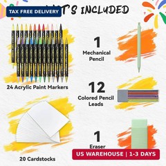 24 Colors Acrylic Markers, Dual Tip Acrylic Paint Markers with Fine & Brush Tip