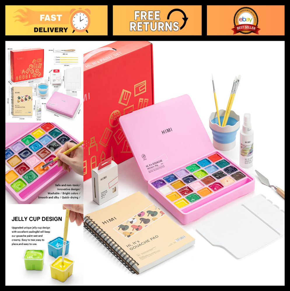 Deluxe 24 Colors Jelly Gouache Paint Set – Complete Art Kit with Brushes, Palett