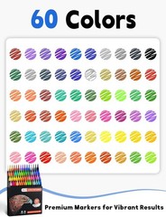 60 Color Acrylic Paint Art Markers Dual Tip Brush/Fine Wood Canvas Craft DIY