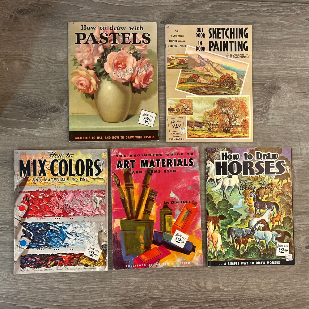 Lot Of 5 Vintage How To Draw Books Walter T. Foster Art Materials Horses Pastels