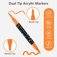 24 Colors Dual Tip Acrylic Paint Marker Pens Set, Multifunctional Acrylic Tips w