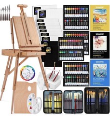 196 Pc Deluxe Artist Painting Set w/French Easel Acrylic Oil Watercolor Kit