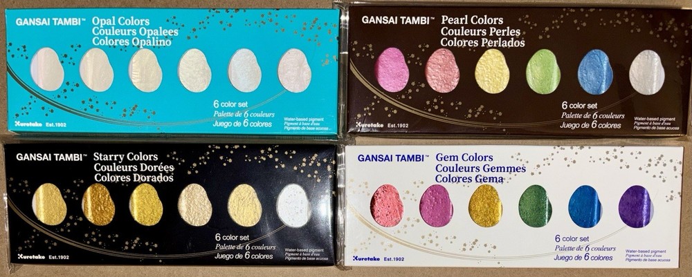Kuretake Gansai Tambi 24 Colors Set Starry Opal Gem Pearl Pans Art Paint 4pk NEW