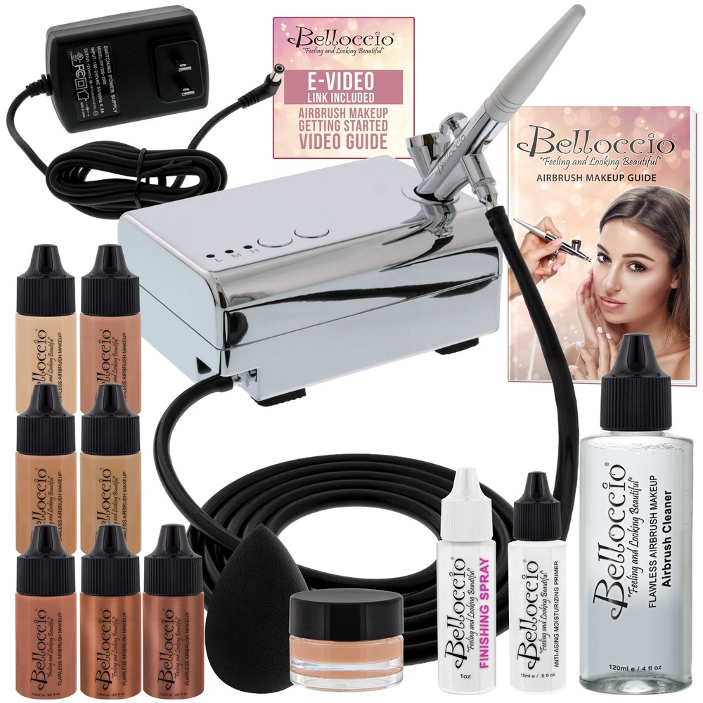 Belloccio AIRBRUSH Medium FOUNDATION MAKEUP SYSTEM Compressor Blush Bronzer Kit