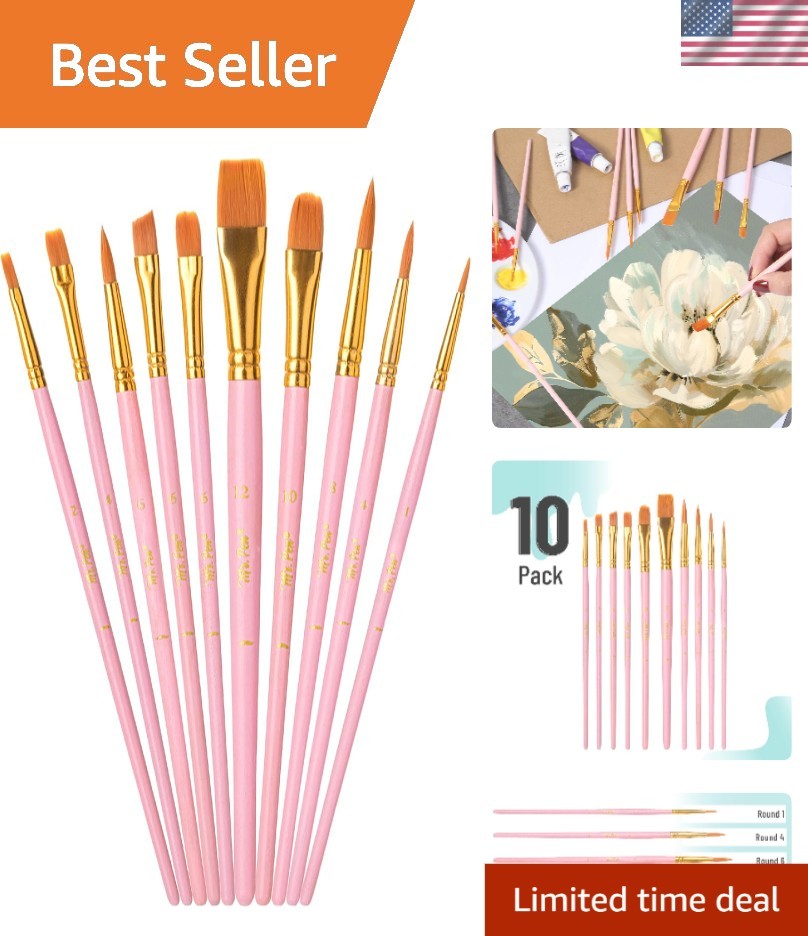 Acrylic Paint Brushes Set, 10 Pack, Round & Pointed Tip | Nylon Hair Artist B…