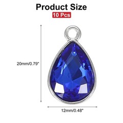 10 Pcs 10x14mm Alloy Glass Crystal Teardrop Charm for DIY Craft, Blue-Purple