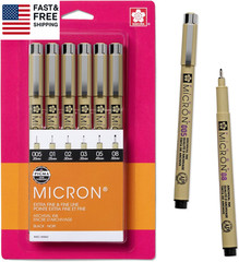Pigma Micron Fineliner Pens – Archival Black Ink Pens – Pens Sizes – 6 Pack