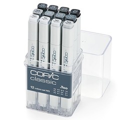 12pc Set Alcohol Markers – Neutral Gray, Copic Classic Style, Art Supplies