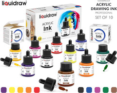 Acrylic Drawing Ink – 10 X 1.18 Fl Oz (35 Ml) Bottles with Ink Dropper | Suitabl