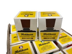 Vtg 517 Pelikan Drawing Ink Lot 1oz Germany Black Brown Blue Green Orange Yellow