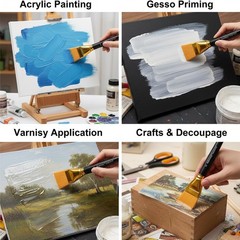3 Pack 1.5″ Flat Paint Brushes Acrylic Oil Watercolor Set with Wood Handle