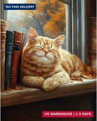 Natuyalo Cat and Book Paint by Numbers Kit for Adults Beginner Cat Sleeping Acry
