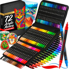 ARTISTRO Acrylic Paint Pens With Storage Bag for Calligraphy – Markers With Brus