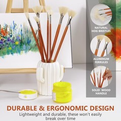 DUGATO Artist Fan Paint Brush Set of 7, White 7pcs Brushes, White, Brown