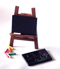 1/12 Scale Miniature Wooden Easel with Chalks Set and Assorted Dollhouse Items