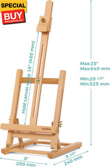25″H Basic Tabletop H-Frame Easel, Hold Canvas up to 16″, Adjustable Sturdy Beec