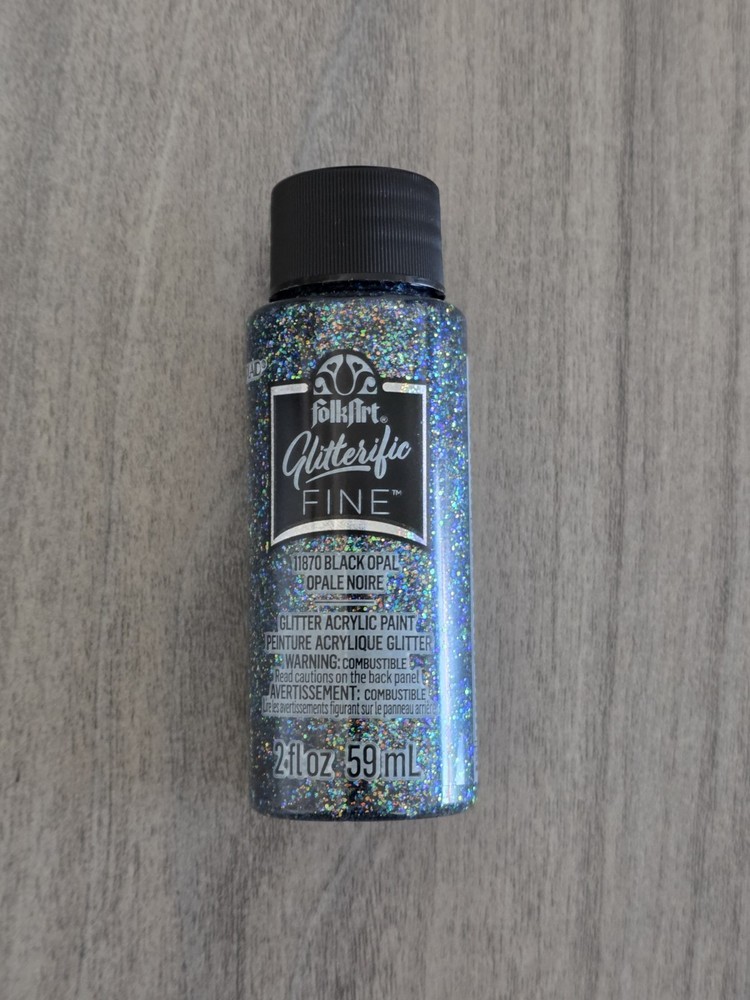 PLAID FOLKART GLITTERIFIC 11870 BLACK OPAL FINE GLITTER ACRYLIC PAINT 2OZ BOTT.