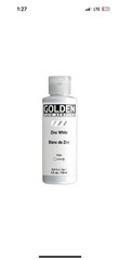 Fluid Acrylics by GOLDEN, Zinc White, 4 fl. oz. Bottle, Office Product