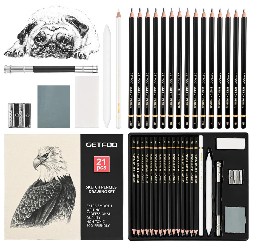 GETFOO Drawing Sketching Pencil Set 21 Pack Art Kit with Graphite…