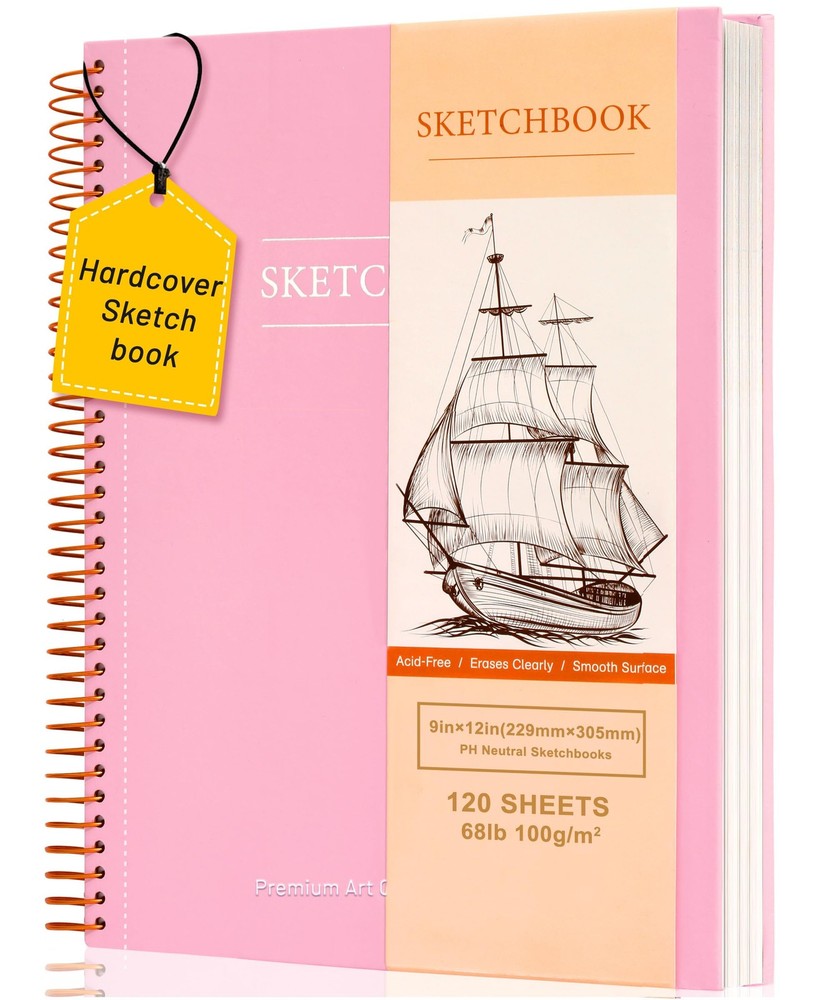 9 x 12 inches Hardcover Sketchbook for Drawing 120 Sheets Spiral Bound Sketch…