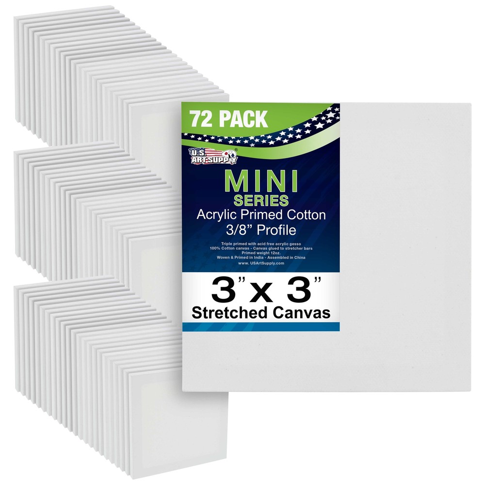 US Art Supply 3″ x 3″ Mini Professional Primed Stretched Canvas 72-Mini Canvases