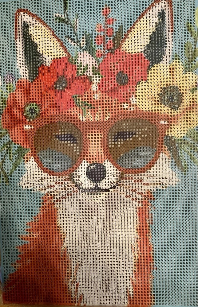 Fox with Flower Hat Diamond Painting Craft Kit-size 7.8×11.8” Stretched on frame